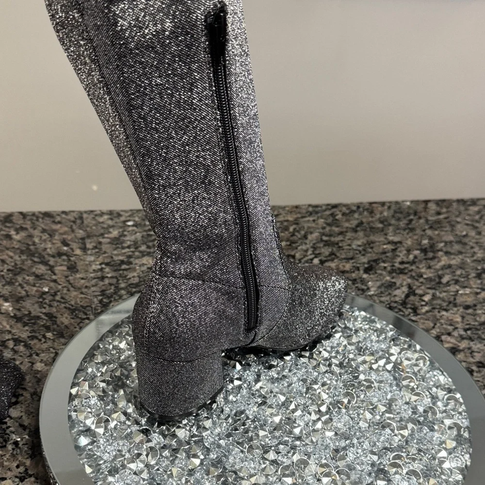 Sugar Black Glitter Over the Knee sock stocking Boots NWOT 7